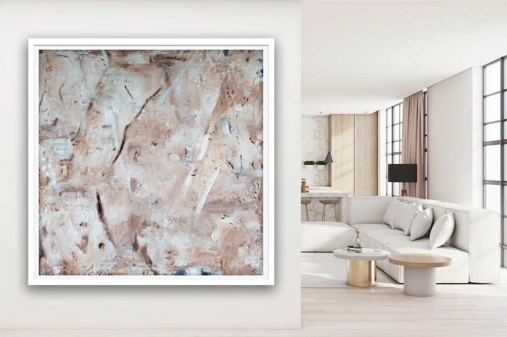 Neutral Abstract Painting Framed Print, large minimalist abstract art, Modern textured pastel multicolor, Trendy aesthetic large wall art