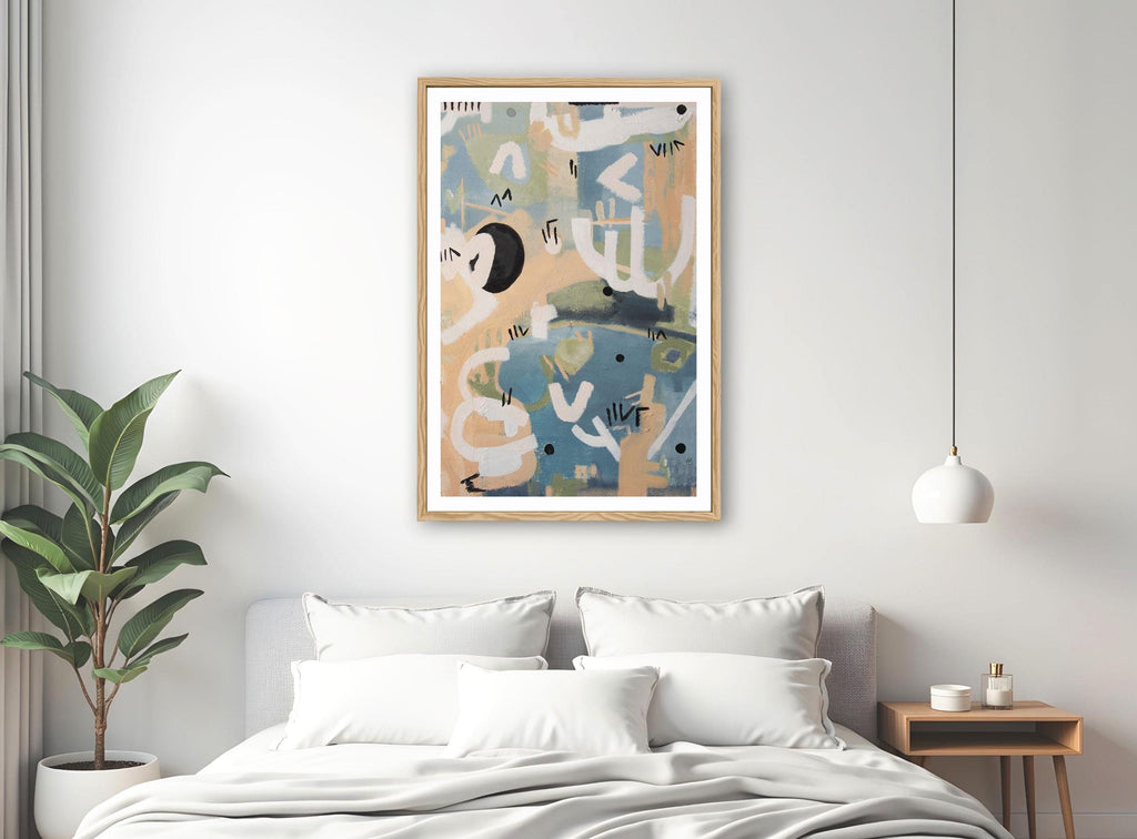 Chic Blue Boho Painting Abstract Print - Large Minimalist Wall Art with a Modern Twist, Boho Decor