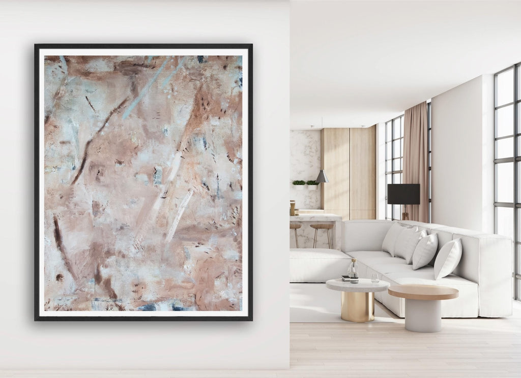 Neutral Abstract Painting Framed Art Print, Large Vertical minimalist abstract art, Modern textured pastel multicolor, Trendy aesthetic art - Falon Brianne Art