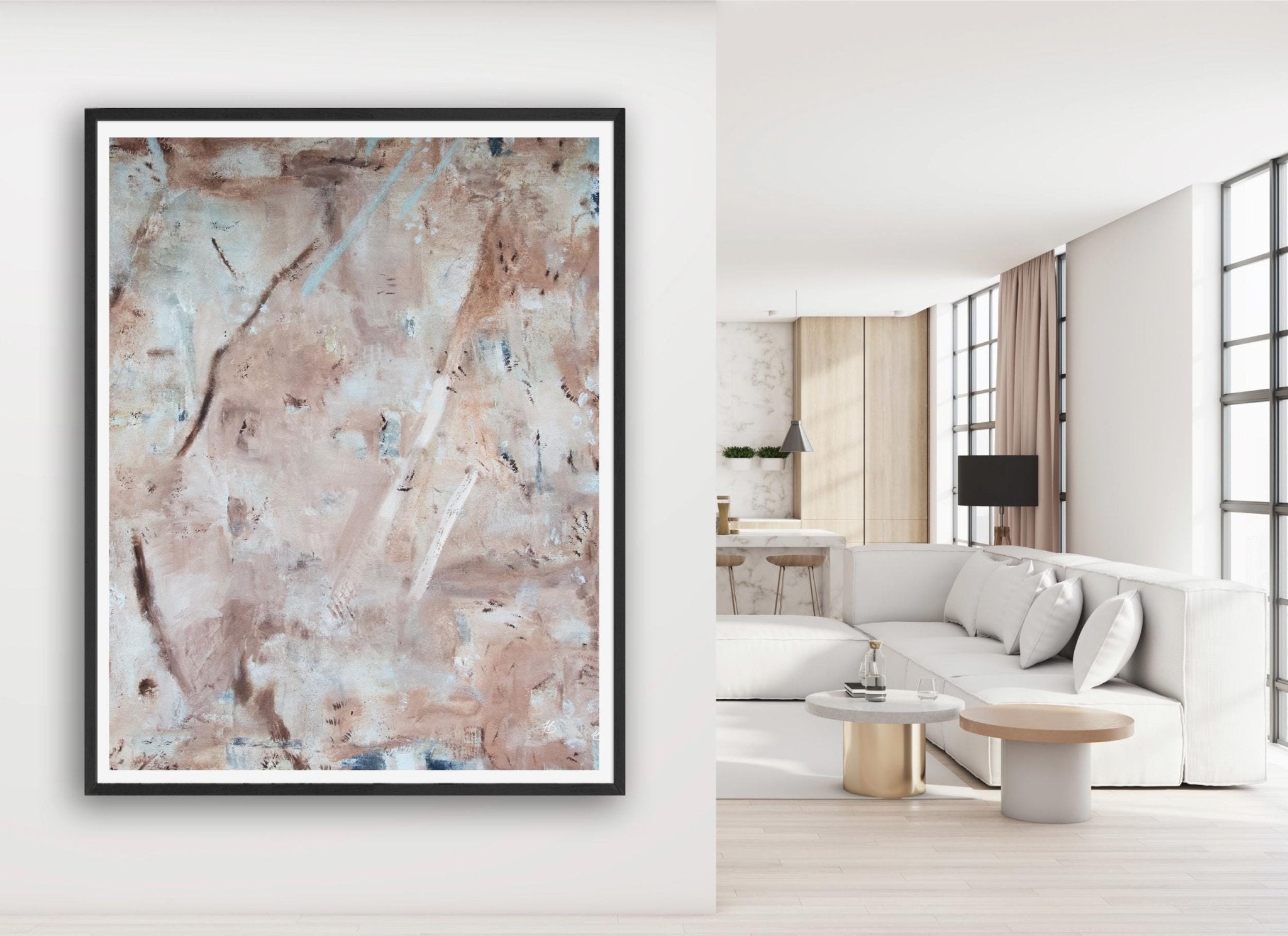 Neutral Abstract Painting Framed Art Print, Large Vertical minimalist abstract art, Modern textured pastel multicolor, Trendy aesthetic art - Falon Brianne Art