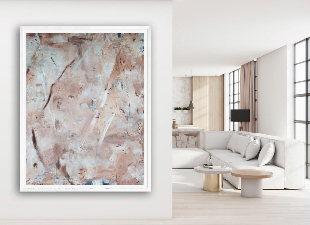 Neutral Abstract Painting Framed Art Print, Large Vertical minimalist abstract art, Modern textured pastel multicolor, Trendy aesthetic art - Falon Brianne Art