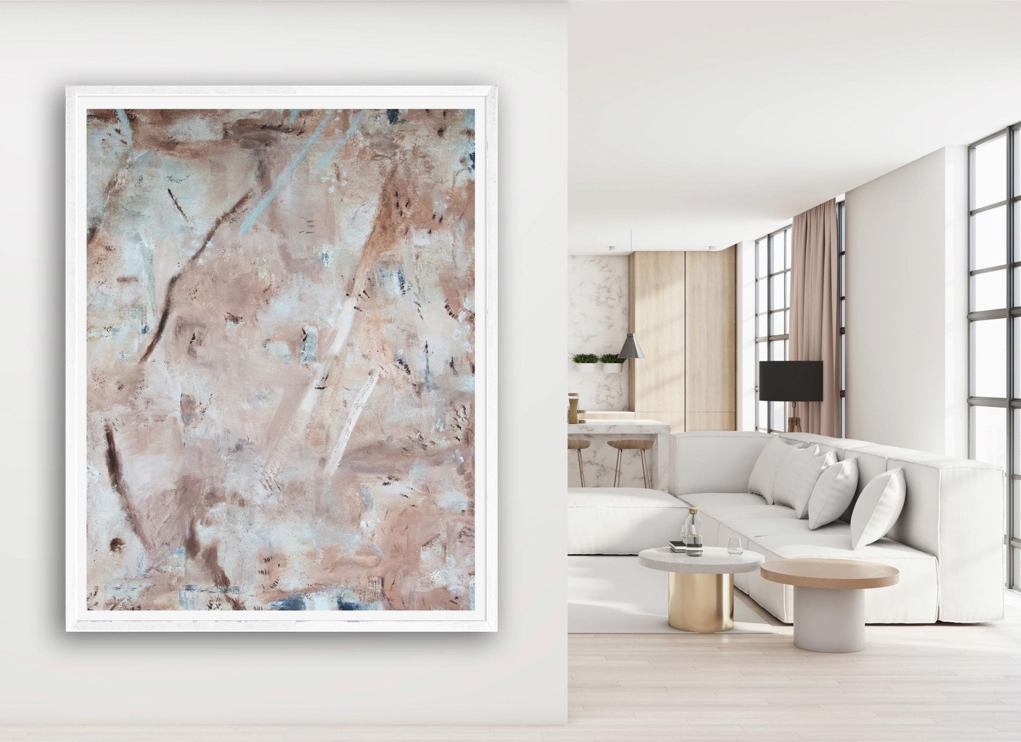 Neutral Abstract Painting Framed Art Print, Large Vertical minimalist abstract art, Modern textured pastel multicolor, Trendy aesthetic art - Falon Brianne Art